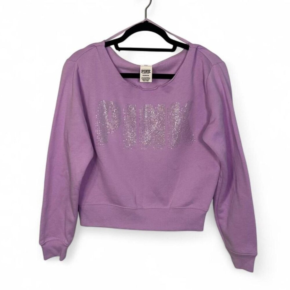 Victoria's Secret PINK Rhinestone Lavender Off Shoulder Sweater